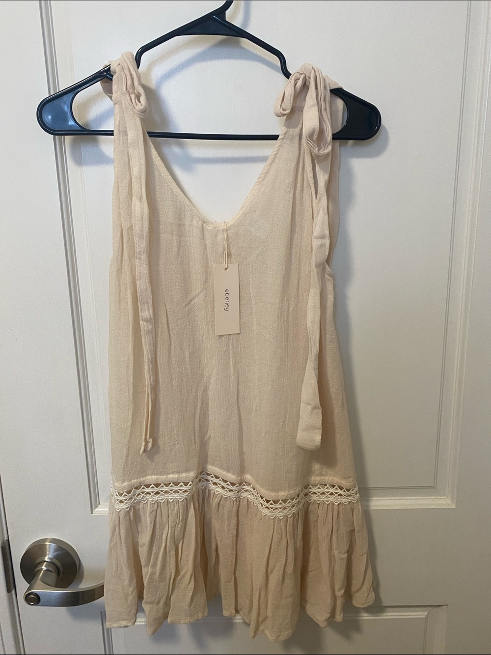 Eberjey Cream Tie-Shoulder Slip Dress